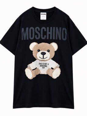 Moschino Teddy Bear Graphic Tee Black Oversized Short Sleeve Shirt (US 2)